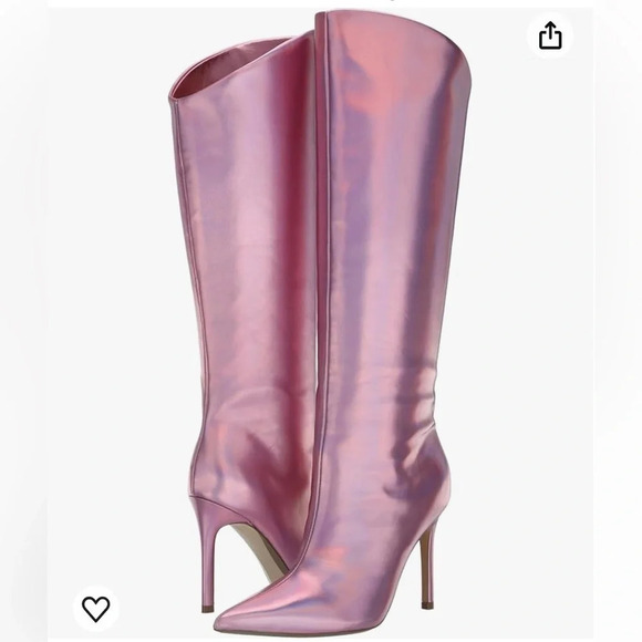 Steve Madden Sz 6 Pink Patent Pearlized Iridescent Point Toe Boots Sarina NWT - Picture 10 of 16